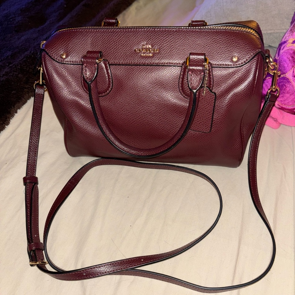 Coach Burgundy Leather Satchel with Gold Hardware